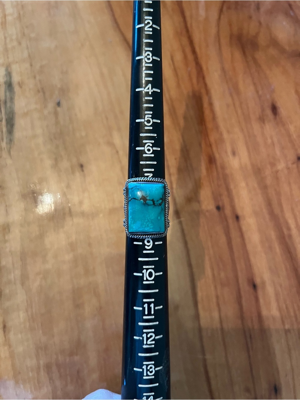 Southwest Silver Turquoise Rectangle Ring with Rope Bezel